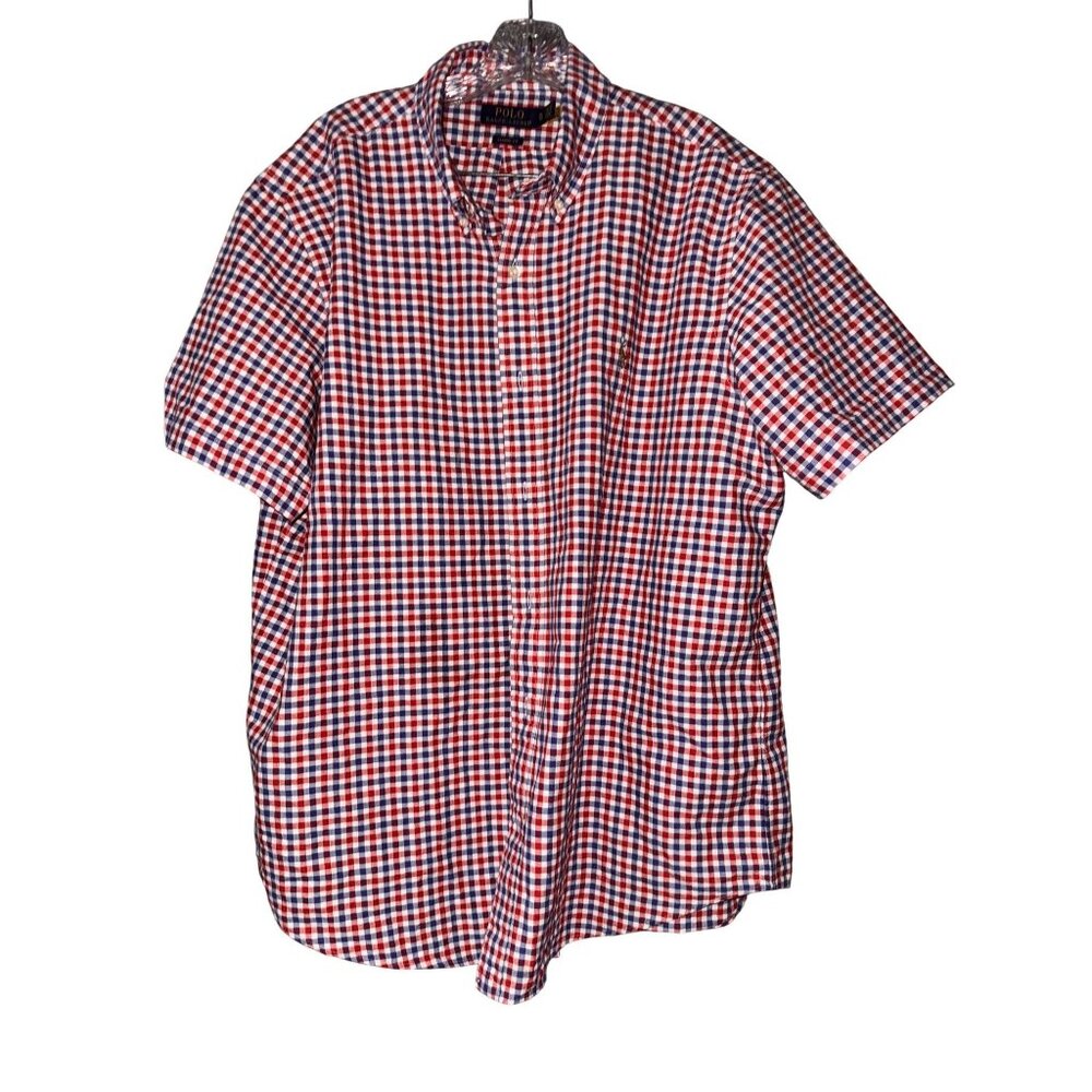Polo Ralph Lauren Mens Red & Blue Gingham Short Sleeve Button-Down Shirt XL Clas